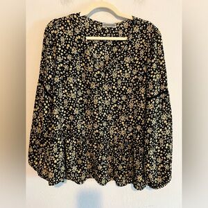 3/$20 Pleione Black & Yellow Floral V-Neck Boho Blouse Large